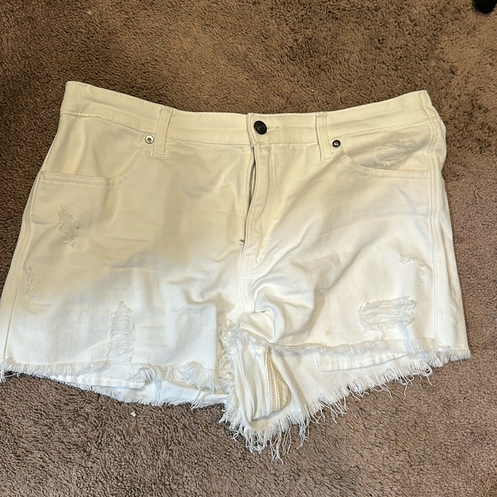 Aerie Distressed White Denim Cutoff Shorts
